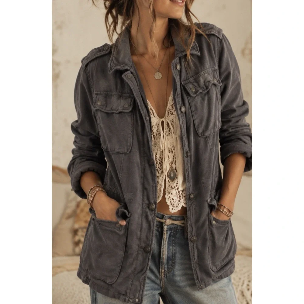 Free People Not Your Brothers Military Surplus Jacket Sz M Utility Cargo Field